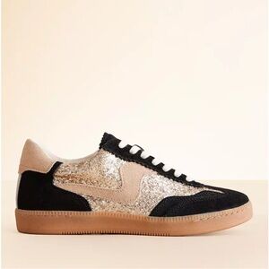 Dolce Vita Notice Leather Glitter Sneaker Black Gold Size 7.5